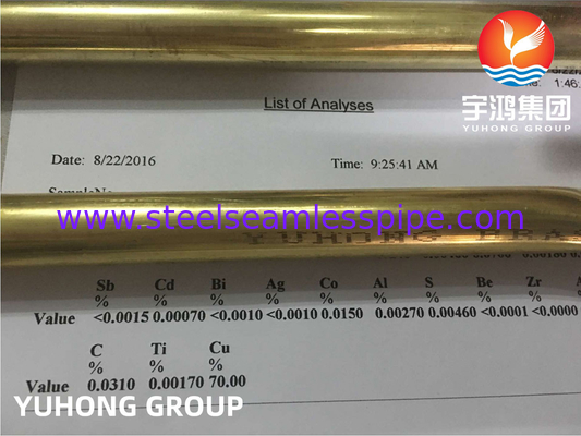 ASTM B111 / ASME SB111 C44300 구리 니켈 튜브 콘덴서 냉각 시스템 용품