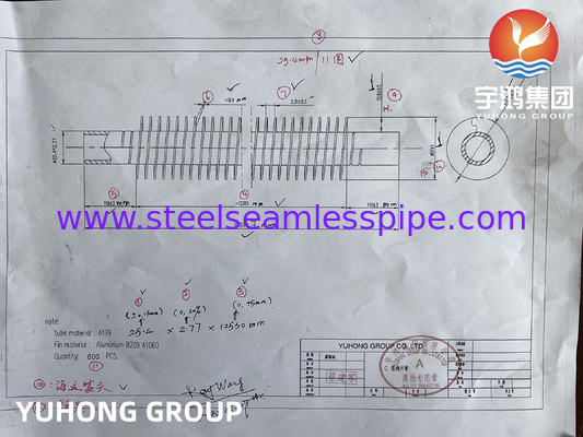 ASME SA179 A1060 알루미늄 핀과 함께 핀 튜브 내장형