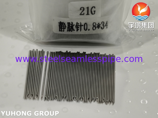 ISO9626 SUS304 21G 의료용 스테인레스 스틸 정맥 주사 바늘 튜브 세 개의 굽은 점