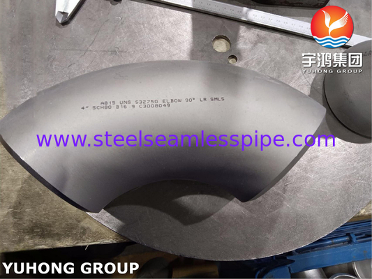 ASTM A815 S32750 듀플렉스 스테인레스 스틸 피팅 팔꿈치 90도 긴 반지름 Buttweld B16.9