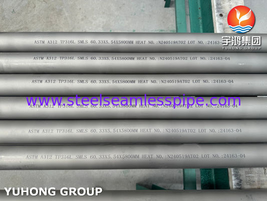 ASTM A312 TP316L 스테인리스 스틸 무선 파이프 에디 전류 수정 및 초음파 테스트 석유화학 응용