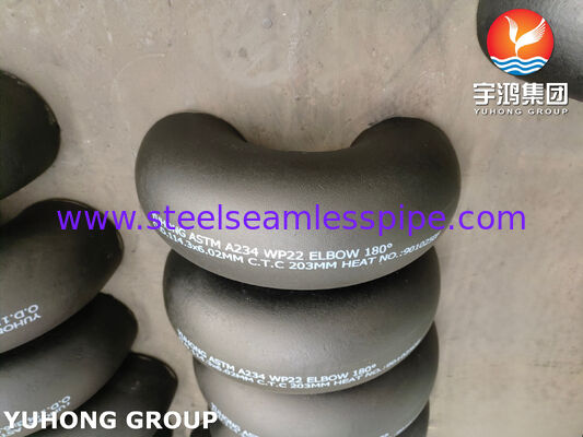 ASTM A234 WP22 CL1 / CL3 합금강 부트웰드 부착 180도 팔꿈치 검은색 페인트