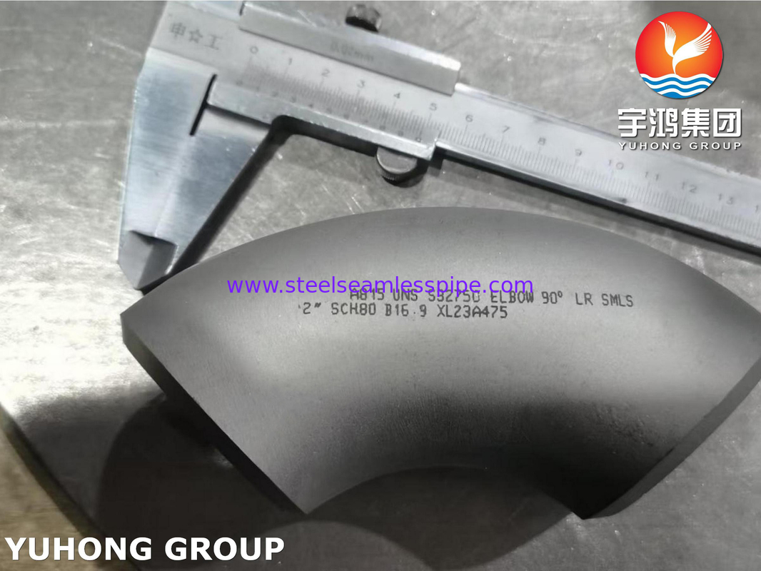 ASTM A815 S32750 듀플렉스 스테인레스 스틸 피팅 팔꿈치 90도 긴 반지름 Buttweld B16.9