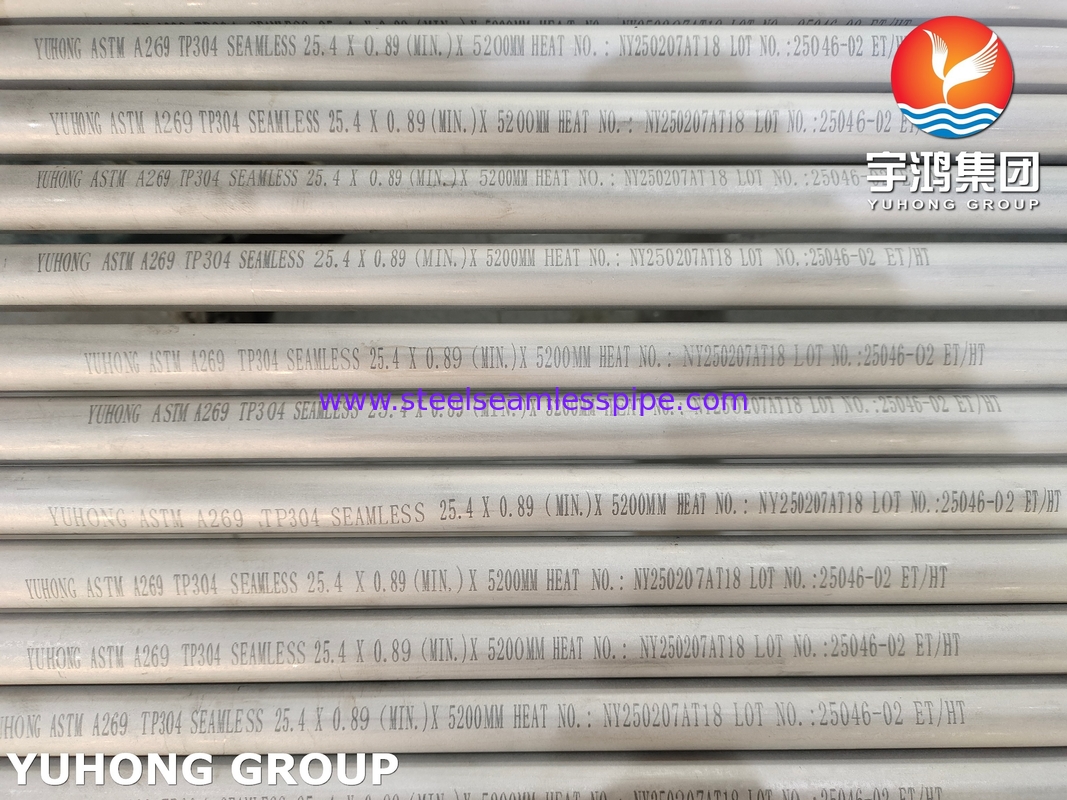 ASTM A269 TP304 스테인리스강 이음매 없는 튜브, 열교환기 및 일반 서비스용 산세 어닐링
