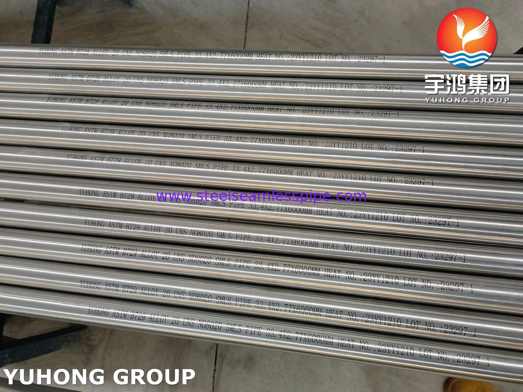 ASTM B729 합금 20 (UNS N08020) 이음매 없는 튜브, 산성 환경용 내식성