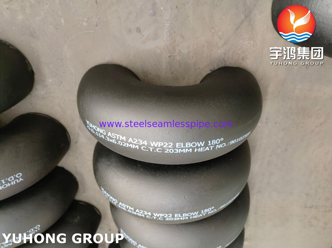 ASTM A234 WP22 CL1 / CL3 합금강 부트웰드 부착 180도 팔꿈치 검은색 페인트