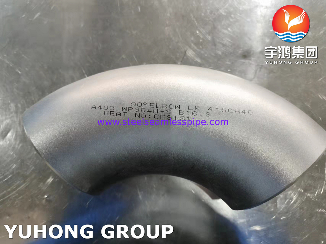 ASTM A403 WP304H 스테인리스 스틸 90도 LR 팔꿈치 ASME B16.9 부트웰드 피팅