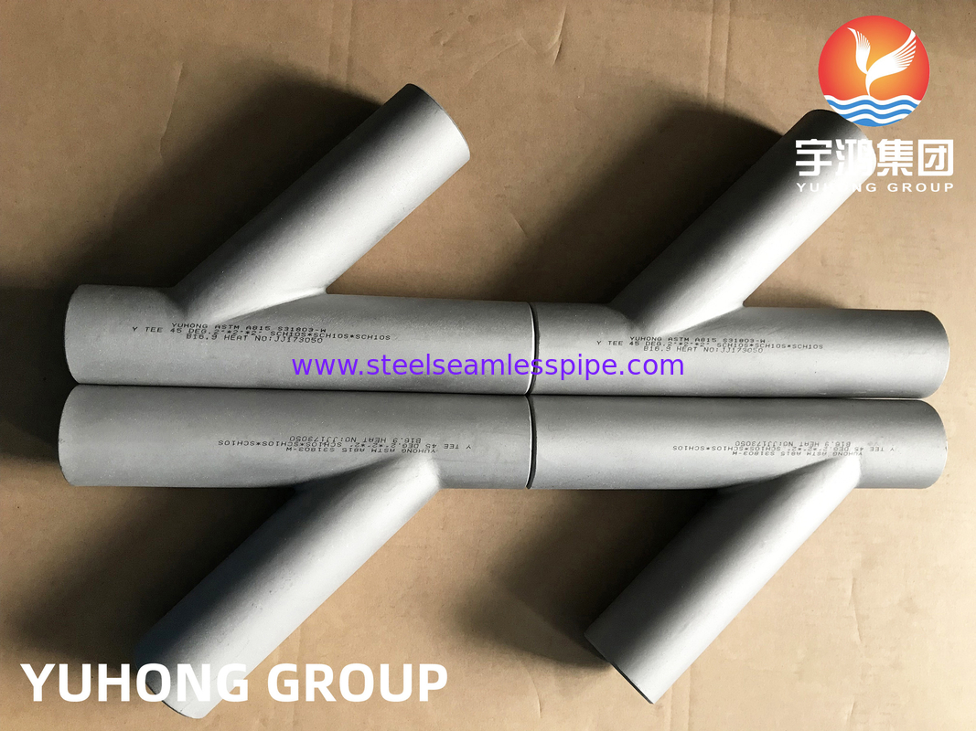 듀플렉스 스틸 ASTM A815 S31803, Y 모양 티, Butt 웰드 파이프 피팅 B169